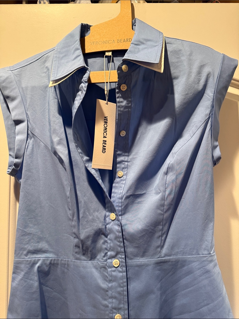 Veronica Beard Light Blue Cap-Sleeve Shirt Dress - Picture 2 of 4